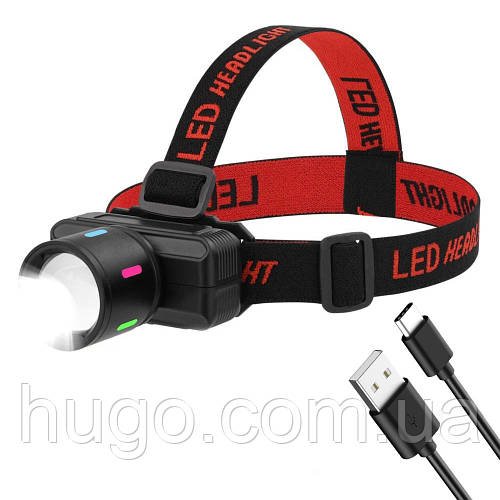 Налобний ліхтар KX-1832 Zoom з датчиком руху / Акумуляторний світлодіодний налобник