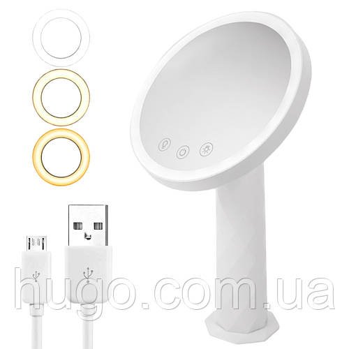 Дзеркало косметичне з LED-підсвічуванням та сенсорним керуванням, 33х19 см, USB / Дзеркало настільне косметичне