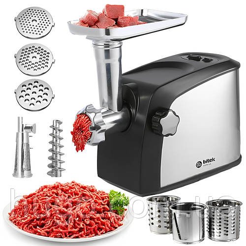 Багатофункціональна кухонна машина BITEK BT-3700 (м'ясорубка + соковитискач, 4200Вт) / Електром'ясорубка з шатківницею