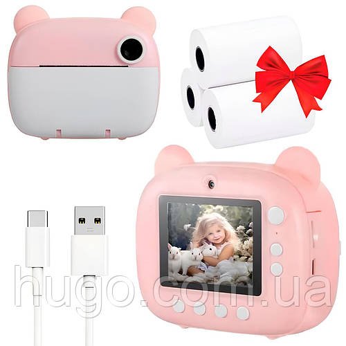 Дитячий фотоапарат миттєвого друку + Термопапір для міні принтера 3шт / Фотокамера