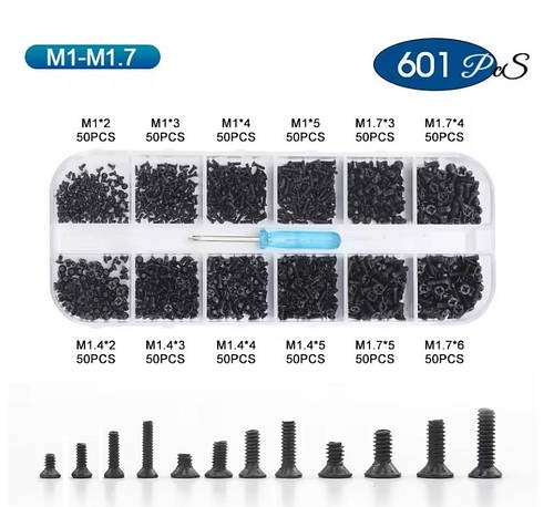 Маленькі Гвинтики M1;M1.4;M1.7 з Потайною Головкою + Викрутка Набір 601 шт Spec (SP-0679012)