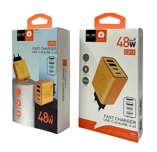 Зарядний пристрій WUW-C212 220В 48Вт з 2 USB та 2 Type-C портами, швидка та безпечна зарядка для гаджетів