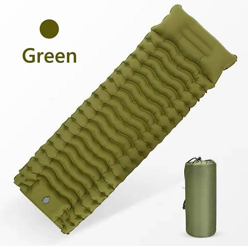 Надувний матрац-каремат потовщений 10 см PACOONE Green, із вбудованим насосом та подушкою 15 см