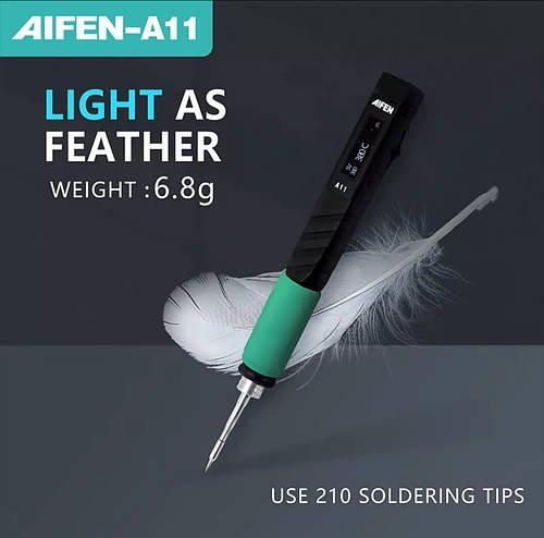 USB паяльник AIFEN-A11 (70 W max, 450 *С), блок живлення PD 65W, кабель Type-C, 3 змінніх жалаа