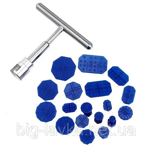 Набір для ремонту автомобільних вм'ятин без фарбування T-подібного знімач та 18 насадок  Синій