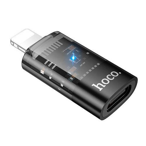 Перехідник адаптер для айфона iPhone Hoco iP male to c female OTG transparent UA36A |480Mbps, 2A|