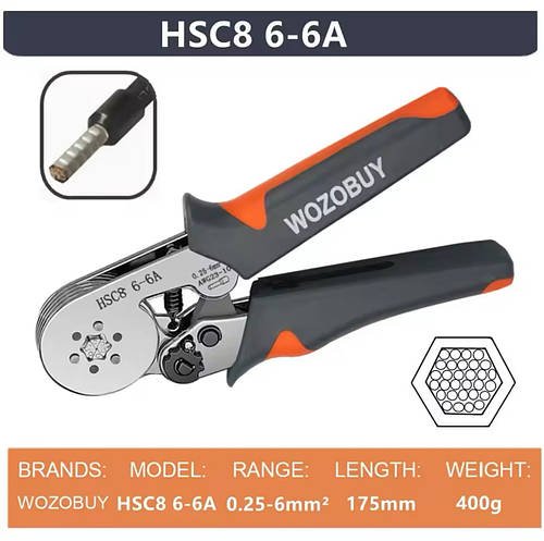 Кримпер WOZOBUY HSC8 6-6, шестикулачковий, від 0.25 до 6.0 мм²
