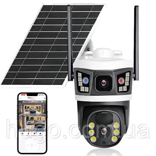 4G камера відеоспостереження із сонячною панеллю 2x2MP / Вулична IP камера з SIM-картою / Охоронна камера