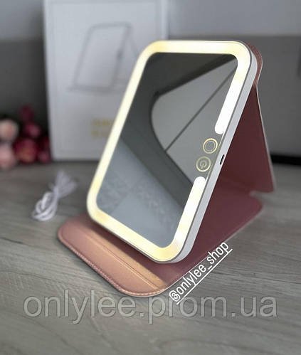 Акумуляторне дзеркало книга планшет у захисному чохлі із сенсорною LED-підсвіткою 3 режими освітлення MINI Pink