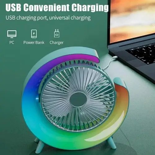 Настільний вентилятор з акумулятором, RGB-підсвіткою, 3 режимами та Type-C (Colorful Circulation Fan) YU227