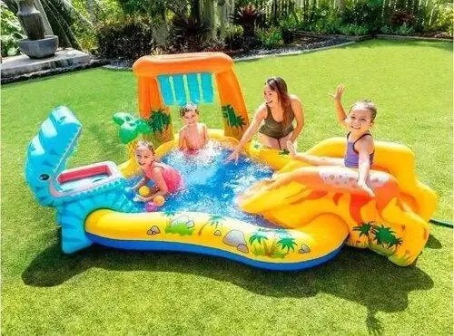 Надувний ігровий центр Динозаври Intex 57444 NP (басейн 216л, гірка, водоспад, 249-191-109см)