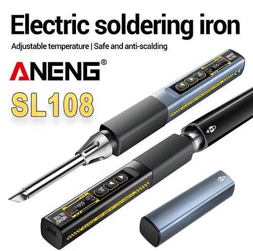 # Портативний паяльник ANENG SL108 Silver, PD/QC 96 Вт с жалом T12-К, кабель USB type-C, підставка