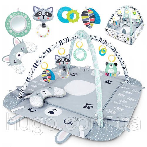 Дитячий килимок 3в1 (110х100х53см) + 6 іграшок та 18 куль, Ricokids Rabbit / Килимок для розвитку дітей