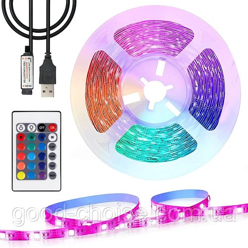 Світлодіодна Led стрічка 10м, з пультом ДУ, від USB / Стрічка від повербанку / RGB стрічка для декоративного підсвічування