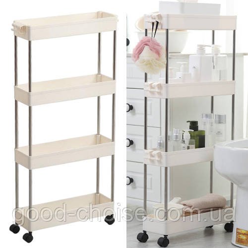 Етажерка на колесах 4 яруси (87×38×13см), Bathroom Rack / Підлогова полиця-органайзер / Стелаж-етажерка