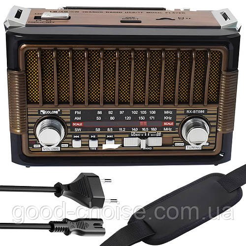 Радіоприймач з акумулятором + ліхтарик, Bluetooth, USB, RX-BT086 / Портативний ФМ радіоприймач на батарейках