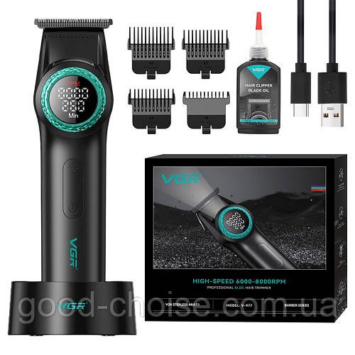 Акумуляторний триммер для стрижки + 4 насадки, від USB, VGR V-977, Чорний / Машинка для стрижки волосся та бороди