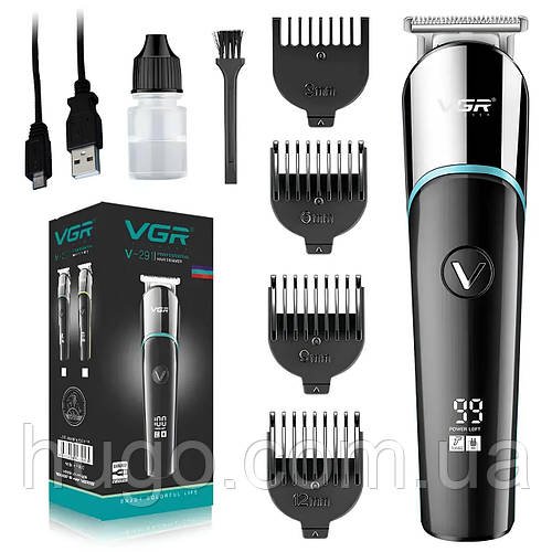 Акумуляторна машинка для стрижки VGR V-291 з дисплеєм та 4 насадками / Тример для бороди