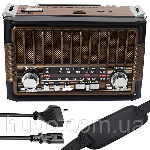 Радіоприймач RX-BT086: Bluetooth, USB, Акумулятор, Ліхтарик / Портативний FM радіоприймач на батарейках