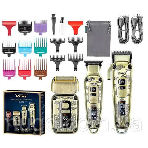 Набір для стрижки волосся та бороди VGR V-642: машинка, триммер, шейвер 3в1 / Набір для стрижки та гоління