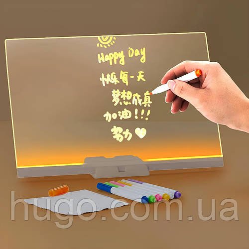 Нічник-дошка для нотаток та малювання з USB живленням 30х20см / Нічник-планер для записів / Лед дошка з маркером