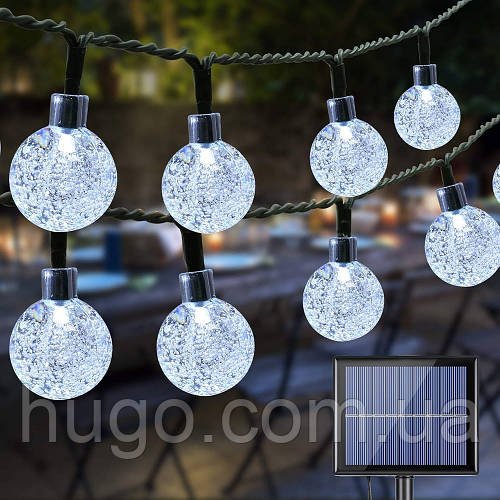 Гірлянда з сонячною панеллю 20м, 100 LED, Холодний Білий / Світлодіодна гірлянда вулична / Новорічна гірлянда