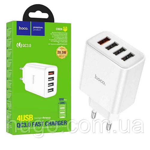Зарядний пристрій Hoco C102A Fuerza (4 USB, Quick Charge 30) / Адаптер для зарядки / Блок живлення