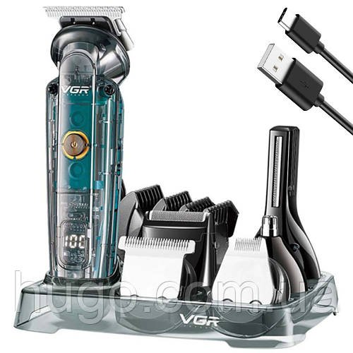 Чоловічий набір для стрижки 6в1, 14 насадок, VGR V-102 / Акумуляторний тример для бороди та тіла
