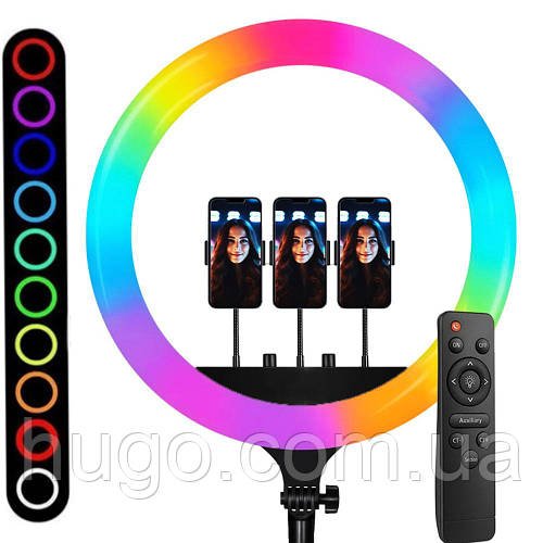 Кільцева RGB лампа 45см з 3 тримачами RL-18 / Світлодіодна лампа для тик струм