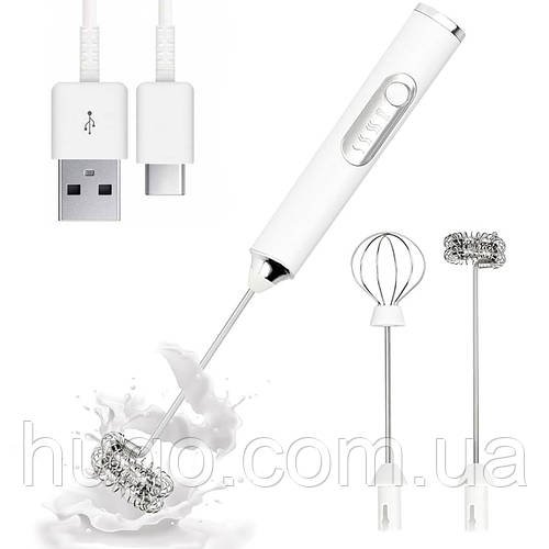 Бездротовий капучинатор-міксер USB, Білий / Електричний спінювач молока / Ручний капучинатор