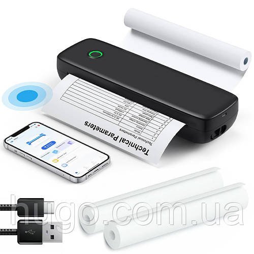 Мобільний термопринтер А4 + 3 рулони паперу, від USB, M15 / Акумуляторний термопринтер / Міні принтер для телефону