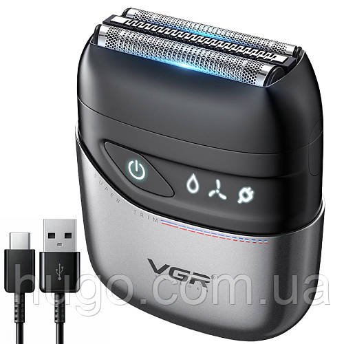 Бездротова електробритва з подвійним лезом та триммером, USB, VGR V-379 / Акумуляторна бритва шейвер