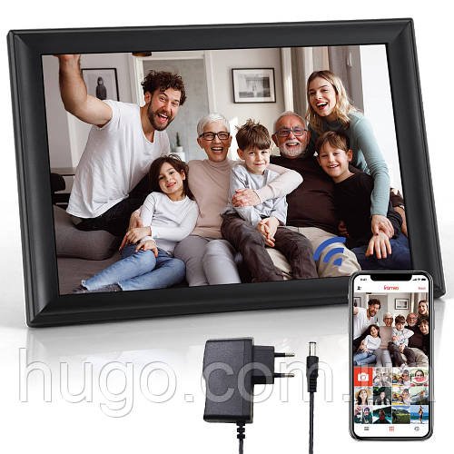 Цифрова фоторамка (21,7х13,6 см) з сенсорним керуванням та Wi-Fi, Frameo, Чорний / Електронна рамка для фото та відео