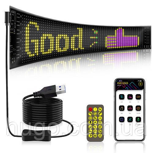 Гнучка LED панель для авто з Bluetooth (37,4 х9, 2см), USB-живлення / Світлодіодне підсвічування на скло авто