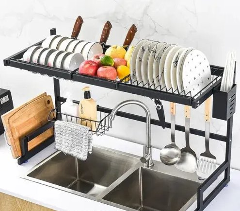 Металевий органайзер полиця для сушіння та зберігання посуду Kitchen Rack, сушарка для посуду над раковиною YU227