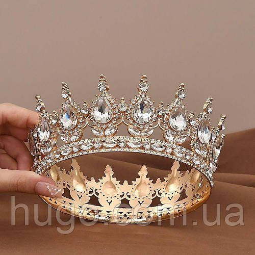 Металева корона для торта 13х5,5 см / Золота діадема / Тіара для фотосесій / Корона для бенто торта