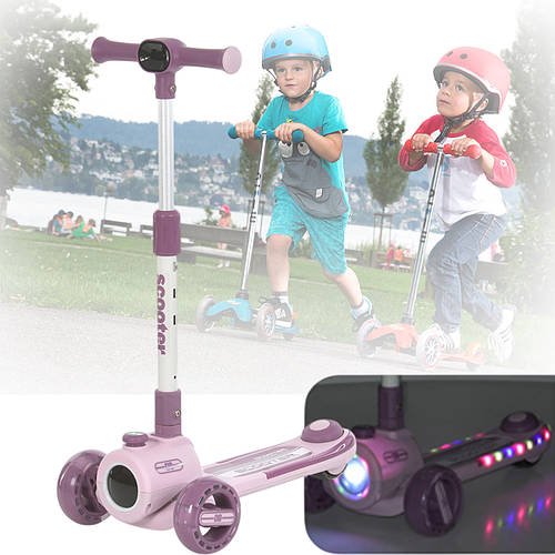 Самокат триколісний дитячий з підсвічуванням фари, коліс та регулюванням керма до 80 см iTrike JR3-135-P Рожевий