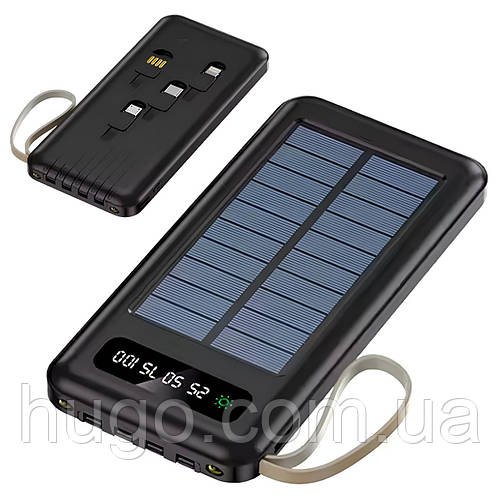 Power Bank із сонячною панеллю 10000мАг + 4 перехідники, Чорний / Повербанк / Павербанк / УМБ