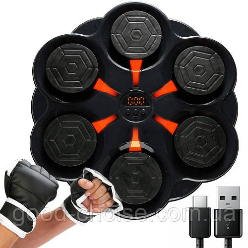 Настінний боксерський тренажер Bluetooth + рукавички, 32х32см / Боксерська мішень з підсвічуванням та музикою