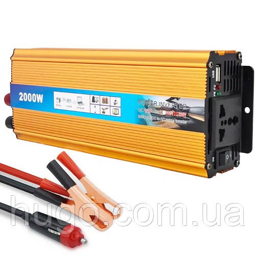 Перетворювач напруги 12-220V, 2000W, з USB + клеми / Автомобільний інвертор перетворювач