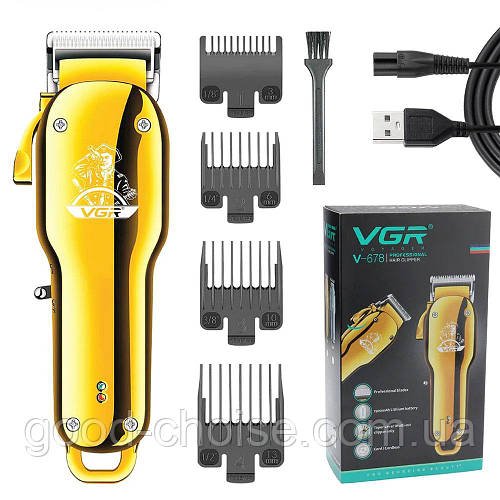 Акумуляторна машинка для стрижки волосся + 4 насадки, USB, VGR V-678 / Професійна машинка-триммер для волосся