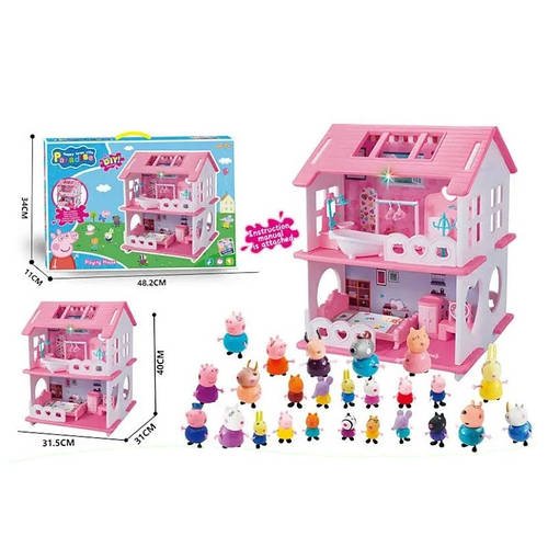Будиночок ігровий Peppa Pig (25 фігурок, розмір будиночка: 31,5х31х40 см, меблі, 2 поверхи, в коробці) YQ 775