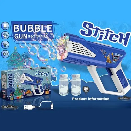 Пістолет з мильними бульбашками Stitch (акум. 3.7V, підсвітка, 2 пляшечки з мильним розчином) PP 277-6