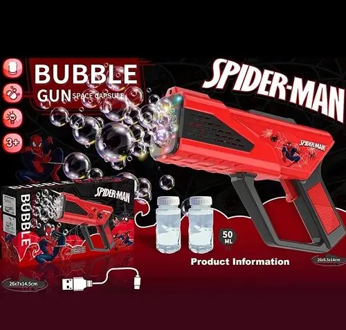 Пістолет з мильними бульбашками SPIDER-MAN (акум. 3.7 V, підсвічування, 2 пляшечки з мильним розчином) PP 277-7