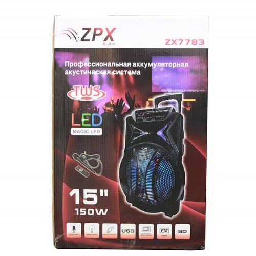 Портативна Bluetooth-колонка ZPX ZX-7783 BT 150 Вт мікрофон пульт ДК HP227