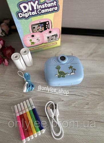 Дитячий фотоапарат миттєвого друку DIY Instant Digital Camera 48 МП з підтримкою microSD card 2 камери Blue