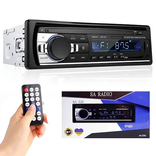 Автомагнітола з Bluetooth, 1DIN, MP3-SA-520 ISO/ Магнітола з LED-підсвіткою в авто/ Магнітофон у машину YU227