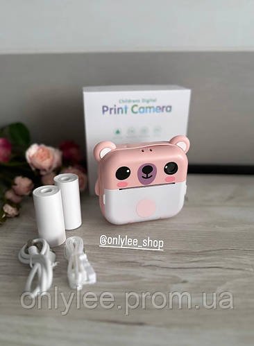 Детский фотоаппарат мгновенной печати Children's Pprint Camera Y61 с поддержкой microSD card 2 камеры Pink