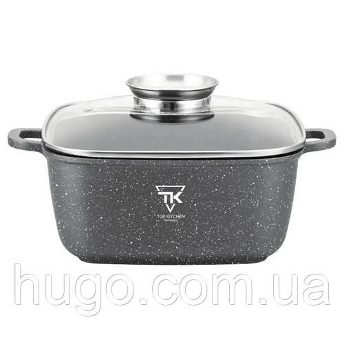 Квадратна каструля з мармуровим покриттям Top Kitchen TK00055, 24 см, 4,5 л, чорна / Каструля казан