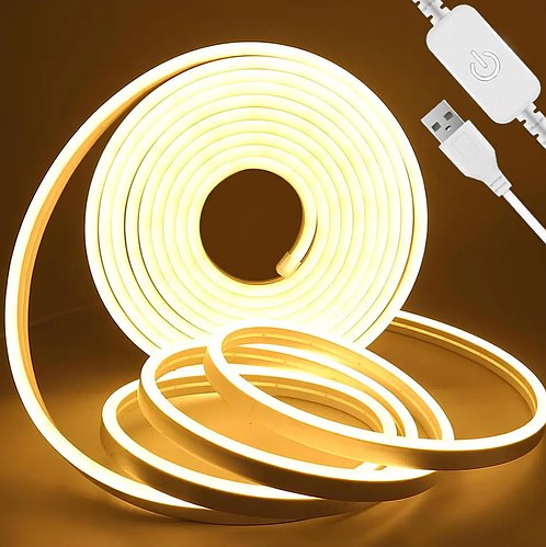 Неонова LED стрічка 3 м, тепле біле світло, USB живлення, водонепроникна